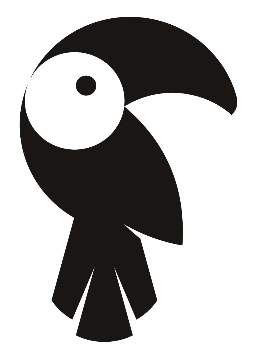 Logo memo-media Tukan als Animiertes Schiebepuzzle in schwarz-weiß